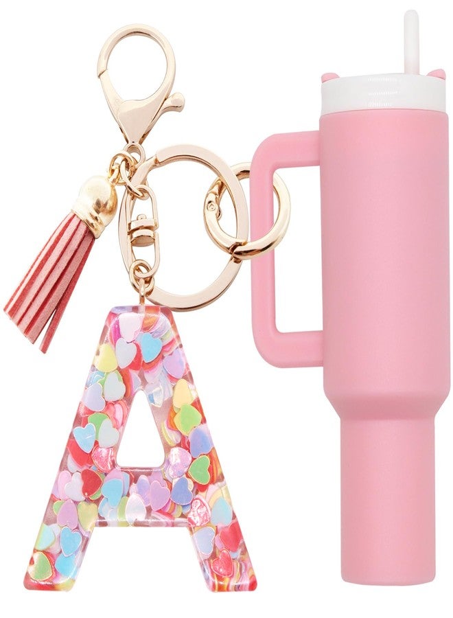 Altally Mini Tumbler Keychain Chapstick Holder,Cute Stanley Cup Charms For Backpack Initial Letter Keychains For Women Girls (A Pink) - Image 1